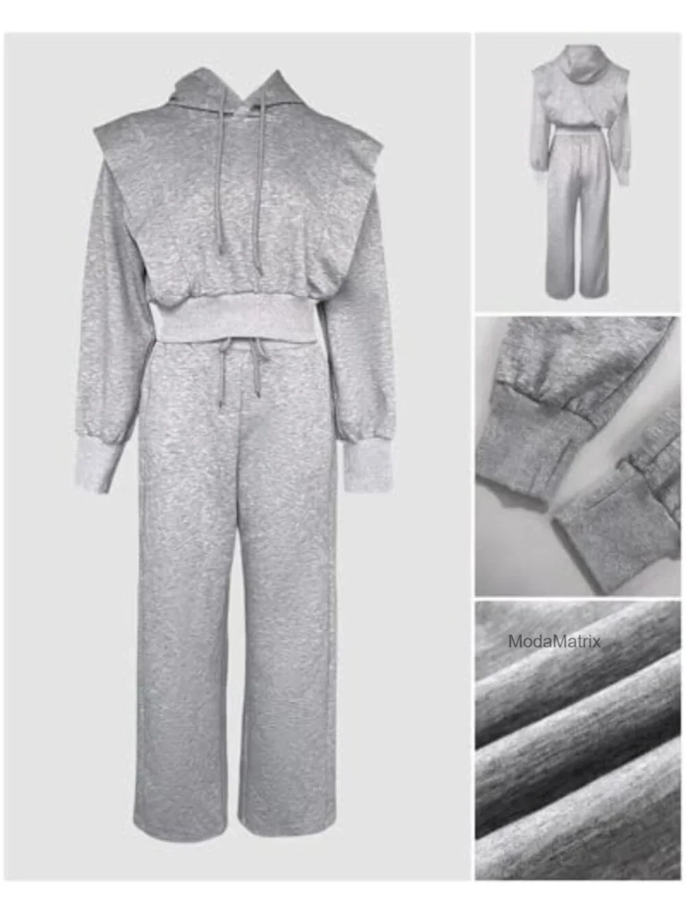 Women's 2 Piece Lounge Set Sweatsuit Cropped Hoodie Wide Leg Pants